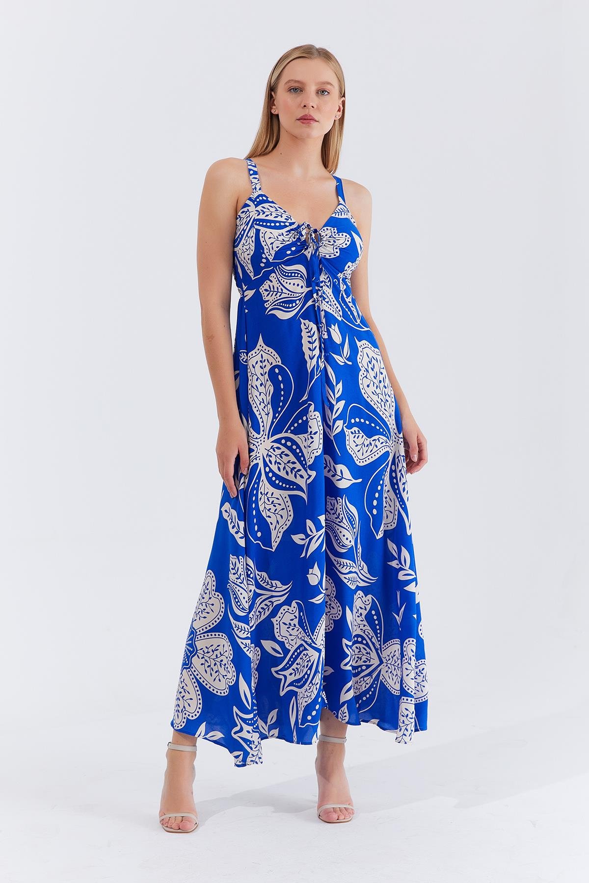 Blue Floral Sleeveless Floor Length Slip Dress - Brand: Reyon - Women & Kids, Baby Clothes Wholesale - TheBS Women