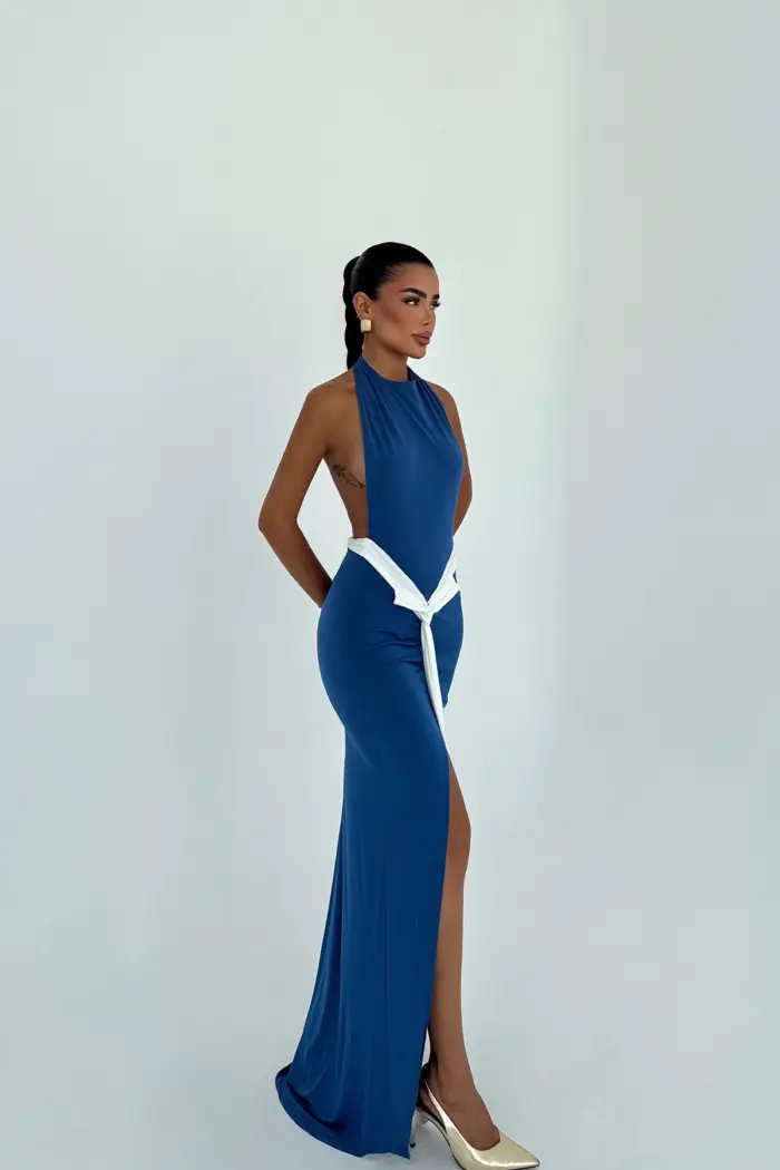 Sexy Blue Sleeveless Halter Neck Slip Dress - Producer: EYYO ATELIER - Wholesale Women Clothes - TheBS Women