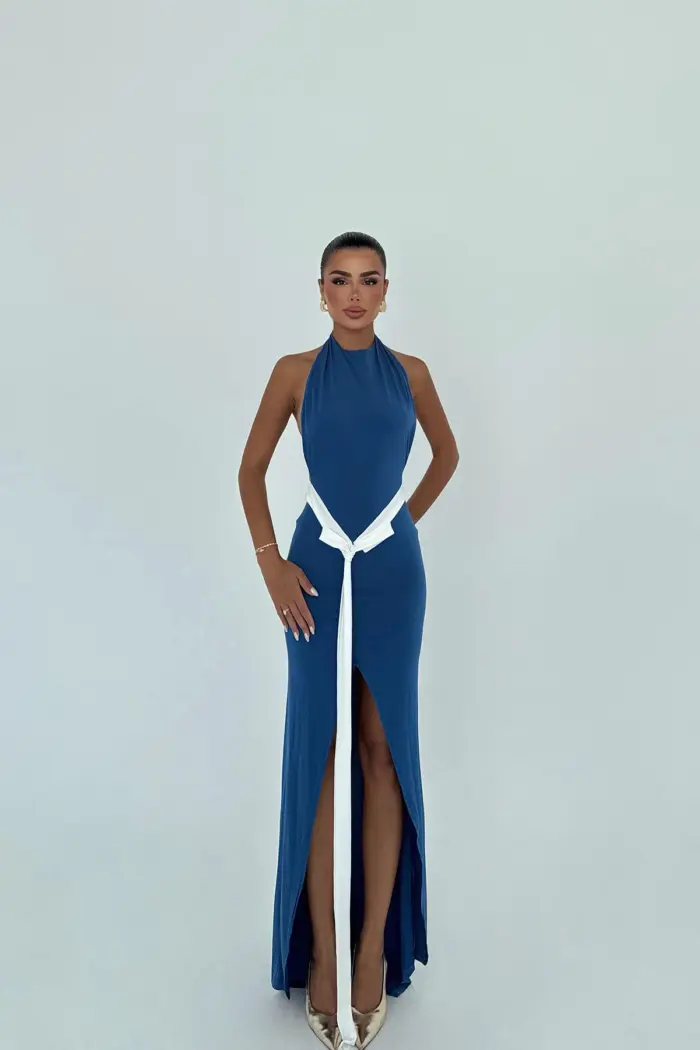 Sexy Blue Sleeveless Halter Neck Slip Dress - Producer: EYYO ATELIER - Wholesale Women Clothes - TheBS Women
