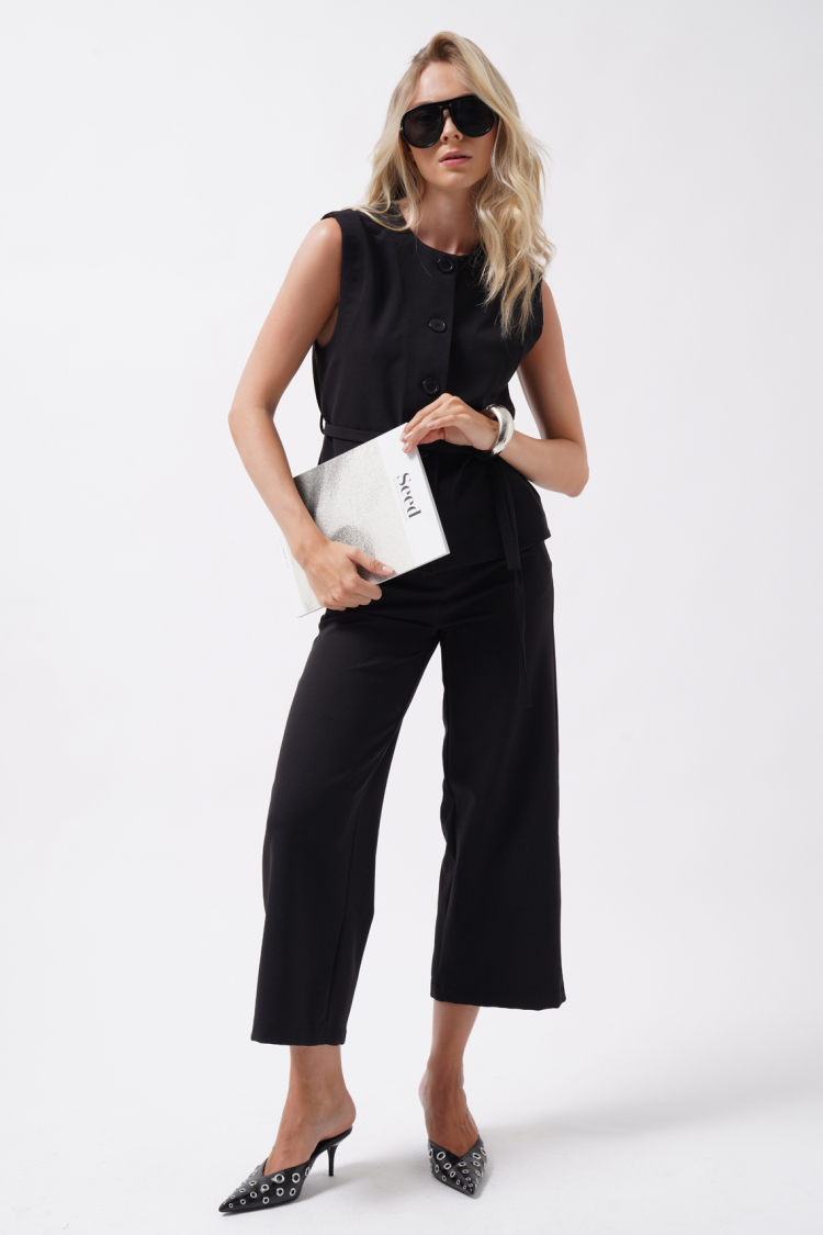 Palazzo Pants With Wide Leg And Buttoned Closure - Producer: Black Fashion - Wholesale Women Clothes - TheBS Women