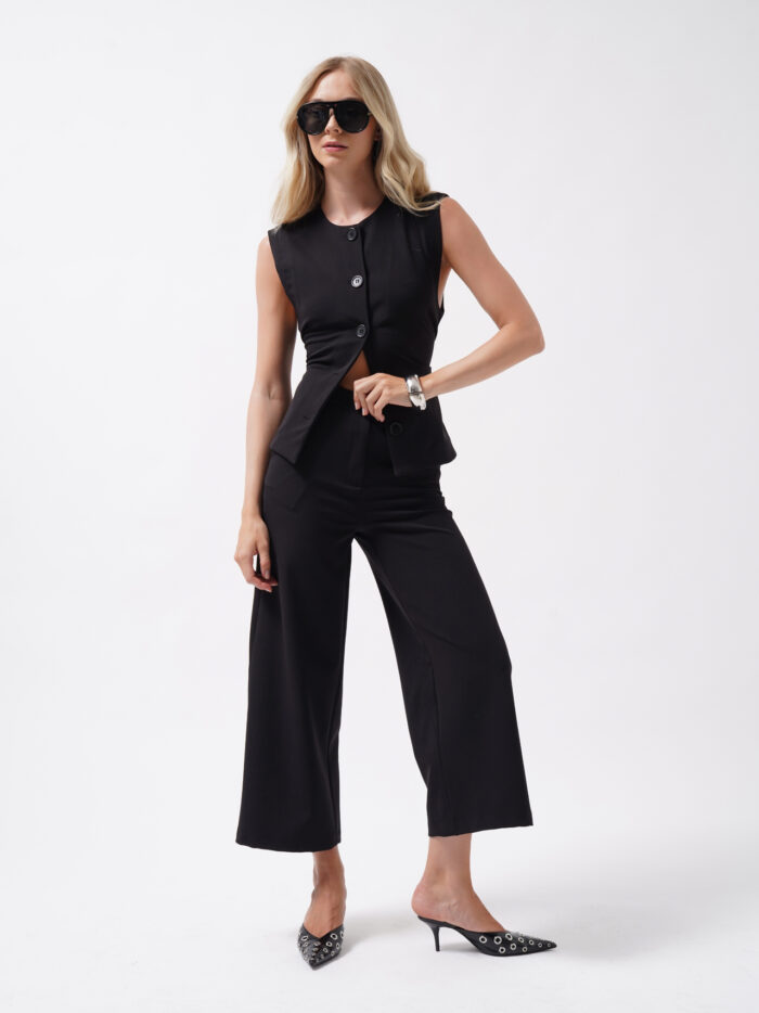 Palazzo Pants With Wide Leg And Buttoned Closure - Producer: Black Fashion - Wholesale Women Clothes - TheBS Women