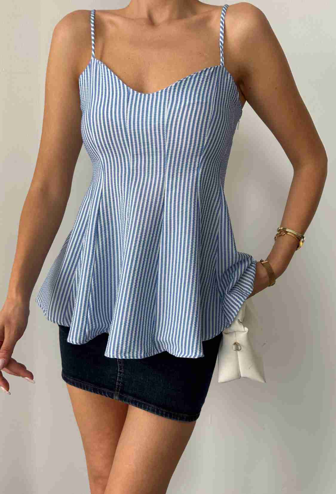 Striped Fitted Sleeveless Sweetheart Neck Blouse - Brand: Ello - Women & Kids, Baby Clothes Wholesale - TheBS Women
