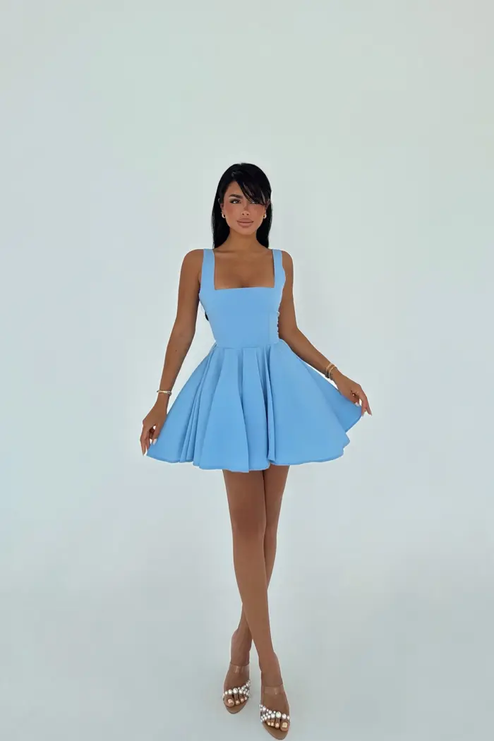 Skater Dress With Square Neck And Cap Sleeves - Producer: EYYO ATELIER - Wholesale Women Clothes - TheBS Women
