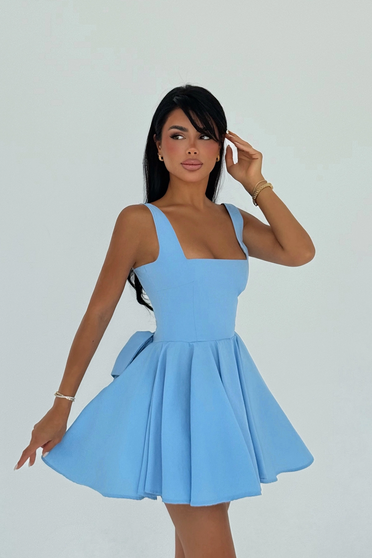 Skater Dress With Square Neck And Cap Sleeves - Producer: EYYO ATELIER - Wholesale Women Clothes - TheBS Women