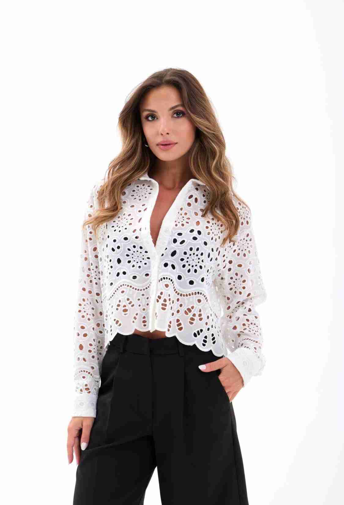 White Elegant Retro Crop Shirt - Brand: Fame - Women & Kids, Baby Clothes Wholesale - TheBS Women