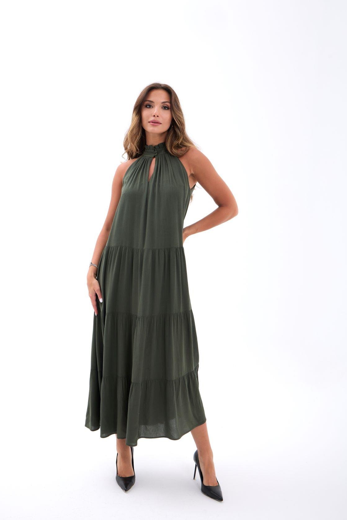 Green A-Line Sleeveless High Neck Midi Dress – Brand: Fame – Women & Kids, Baby Clothes Wholesale – TheBS Women