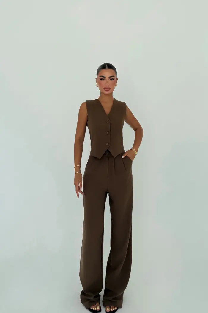 Formal Elegant Suit With Wide Leg Palazzo Pants - Producer: EYYO ATELIER - Wholesale Women Clothes - TheBS Women