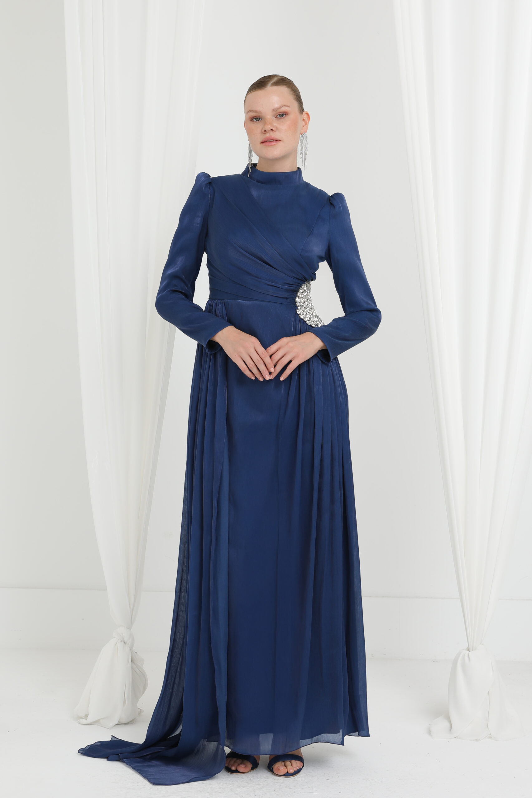 Elegant NavySheath Dress With High Neck - Brand: Puane - Women & Kids, Baby Clothes Wholesale - TheBS Women
