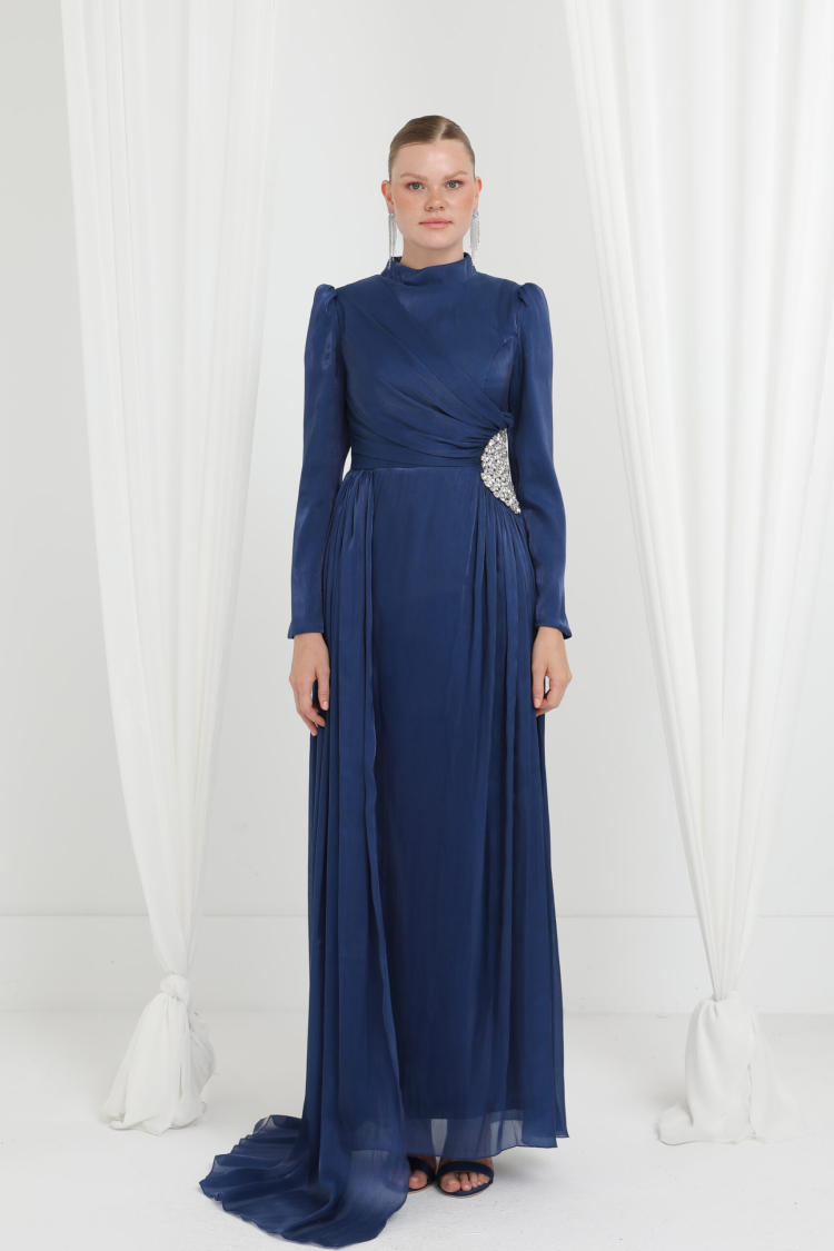 Elegant NavySheath Dress With High Neck - Brand: Puane - Women & Kids, Baby Clothes Wholesale - TheBS Women