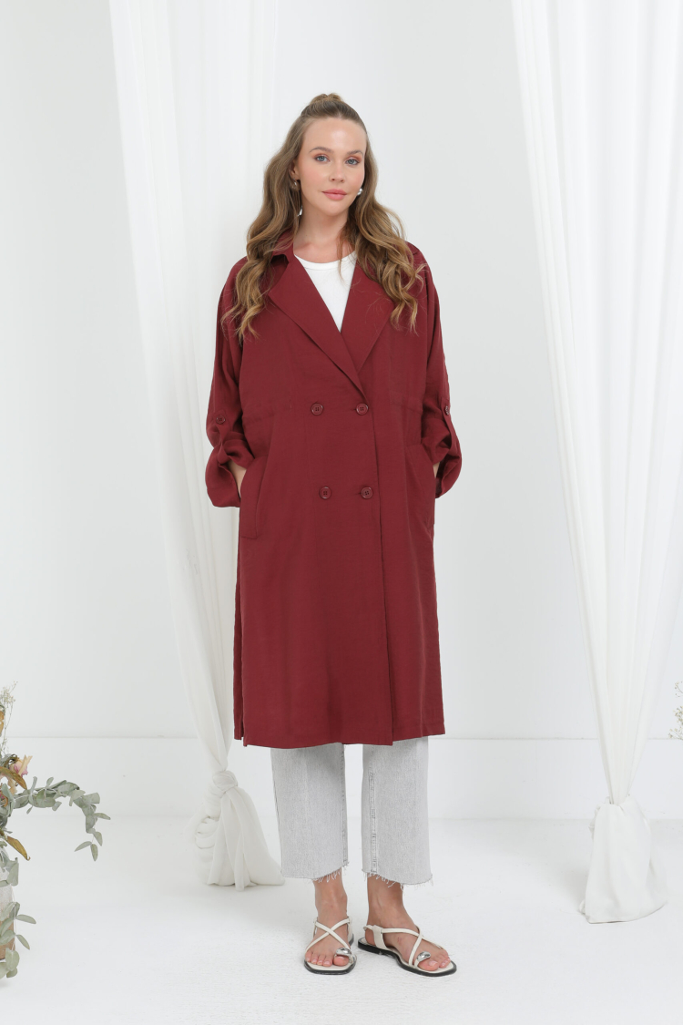 Claret Red Single-Breasted Long Coat - Brand: Puane - Women & Kids, Baby Clothes Wholesale - TheBS Women