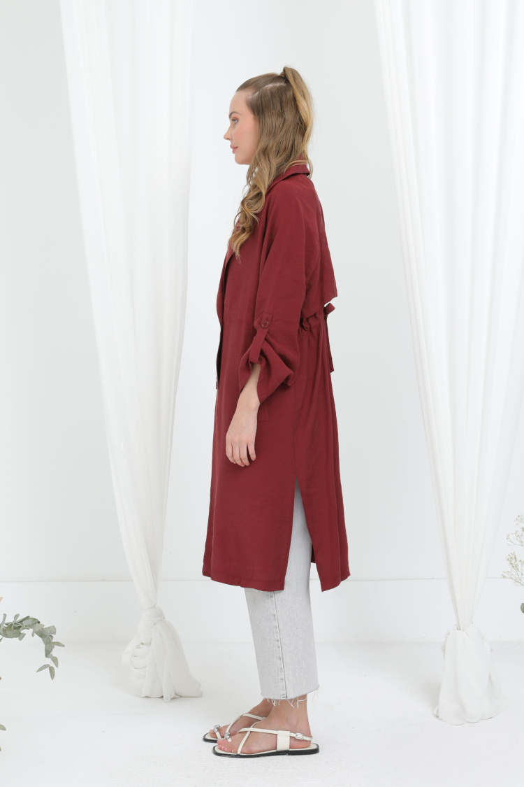 Claret Red Single-Breasted Long Coat - Brand: Puane - Women & Kids, Baby Clothes Wholesale - TheBS Women