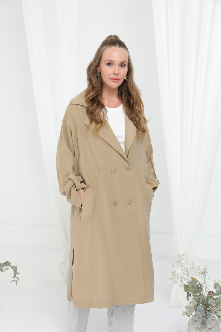 Beige Casual Elegant Vintage Retro Coat - Brand: Puane - Women & Kids, Baby Clothes Wholesale - TheBS Women