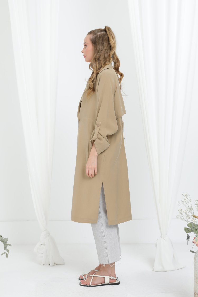 Beige Casual Elegant Vintage Retro Coat - Brand: Puane - Women & Kids, Baby Clothes Wholesale - TheBS Women