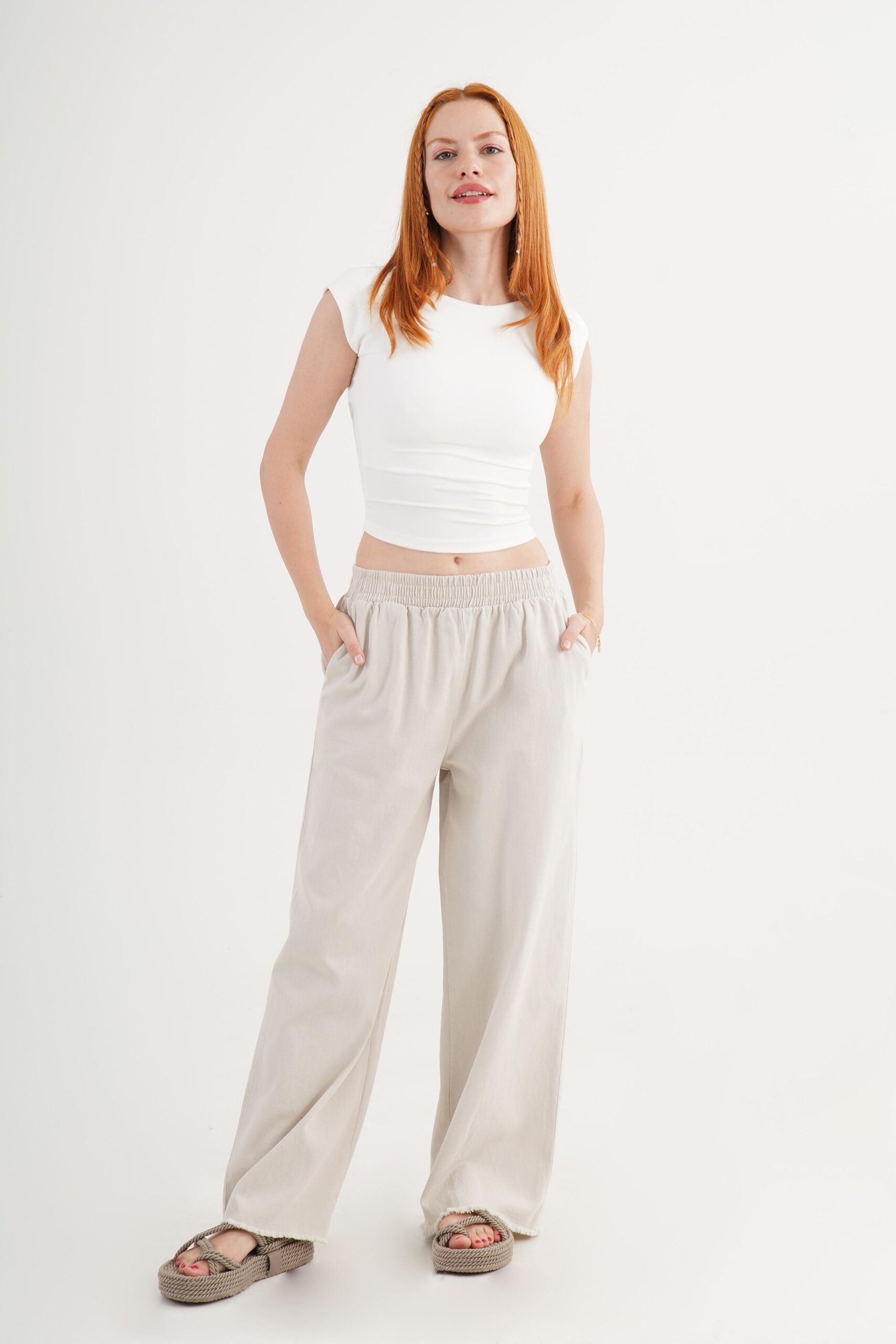 Beige Palazzo Pants With Wide Leg And Slant Pockets – Brand: Lustrin – Women & Kids, Baby Clothes Wholesale – TheBS Women
