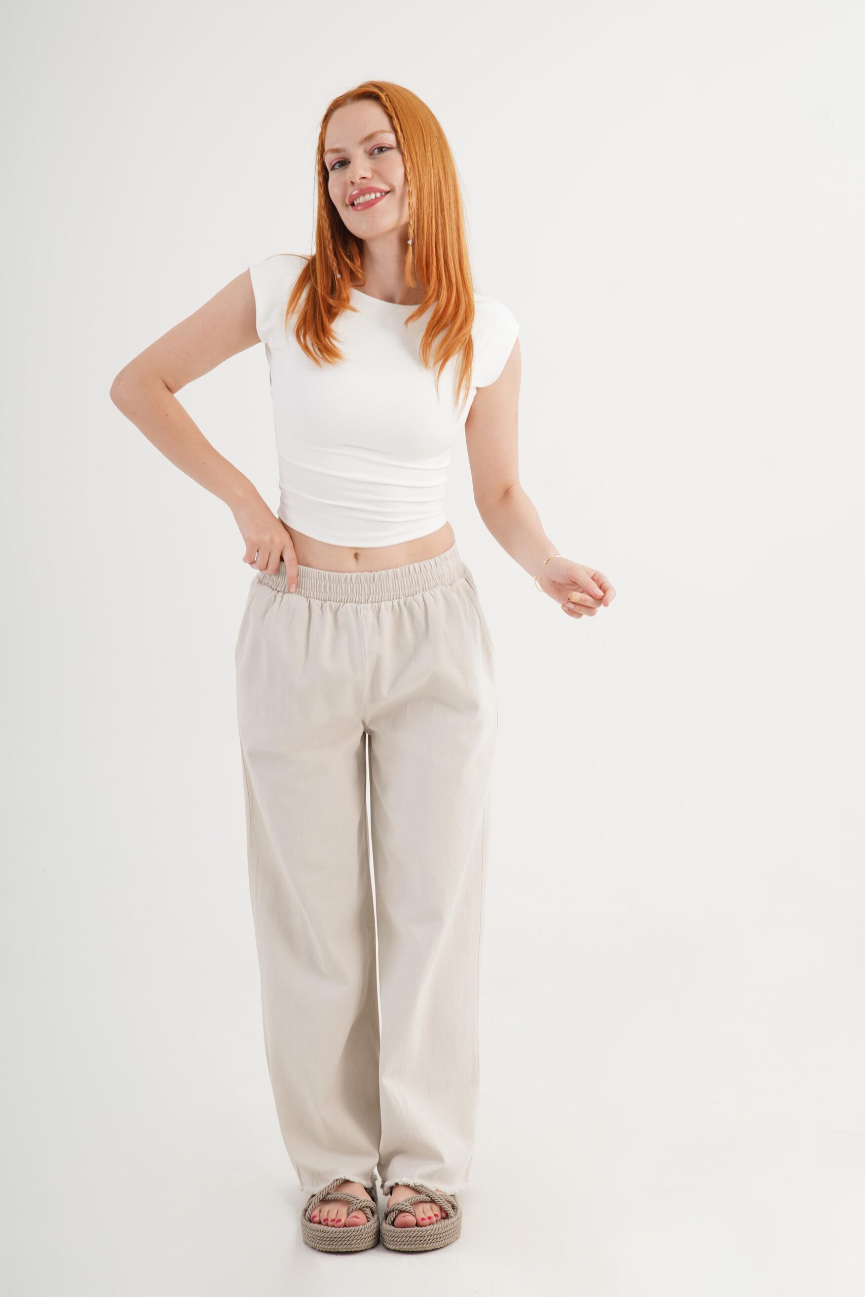 Beige Palazzo Pants With Wide Leg And Slant Pockets – Brand: Lustrin – Women & Kids, Baby Clothes Wholesale – TheBS Women