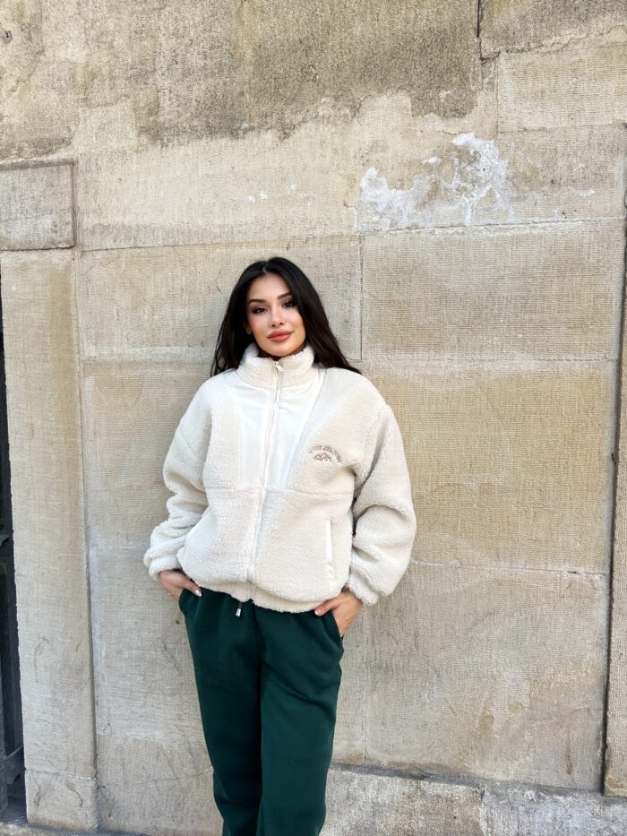 White Teddy Jacket With High Collar And Oversized Fit - Producer: My Jest Fashion - Wholesale Women Clothes - TheBS Women