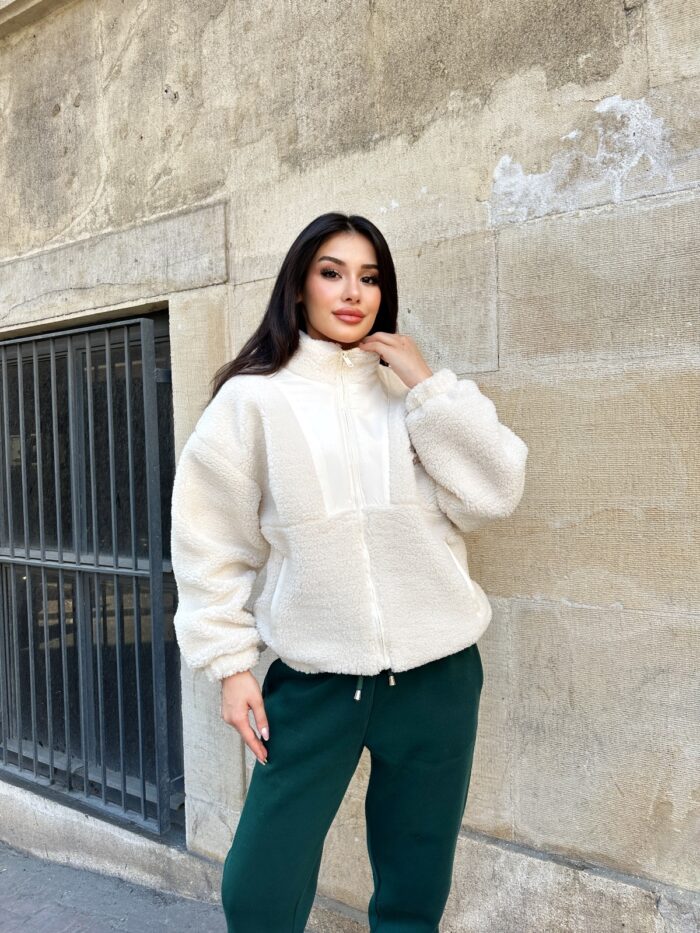 White Teddy Jacket With High Collar And Oversized Fit - Producer: My Jest Fashion - Wholesale Women Clothes - TheBS Women