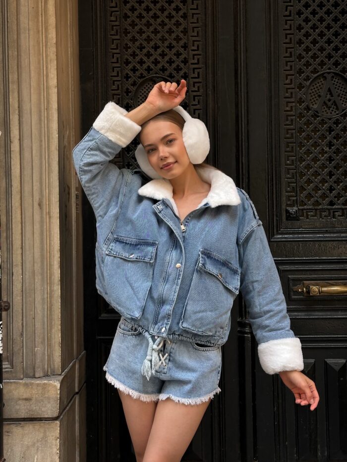 Blue Bomber Jacket With Flap Pockets - Producer: My Jest Fashion - Wholesale Women Clothes - TheBS Women