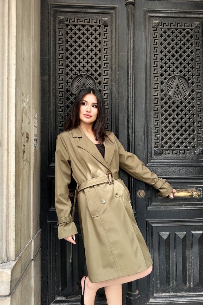 Khaki Trenchcoat Elegant Single-Breasted Wrapover - Producer: My Jest Fashion - Wholesale Women Clothes - TheBS Women