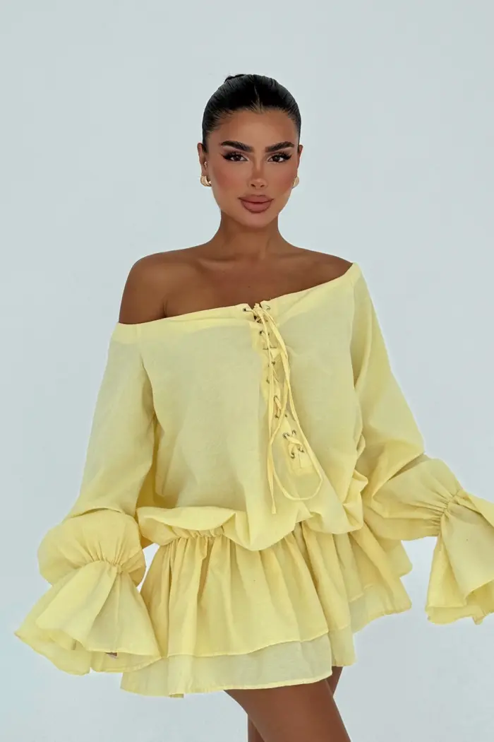Babydoll Mini Dress With Bell Sleeves - Producer: EYYO ATELIER - Wholesale Women Clothes - TheBS Women