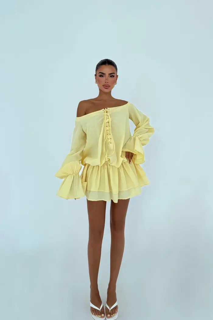 Babydoll Mini Dress With Bell Sleeves - Producer: EYYO ATELIER - Wholesale Women Clothes - TheBS Women