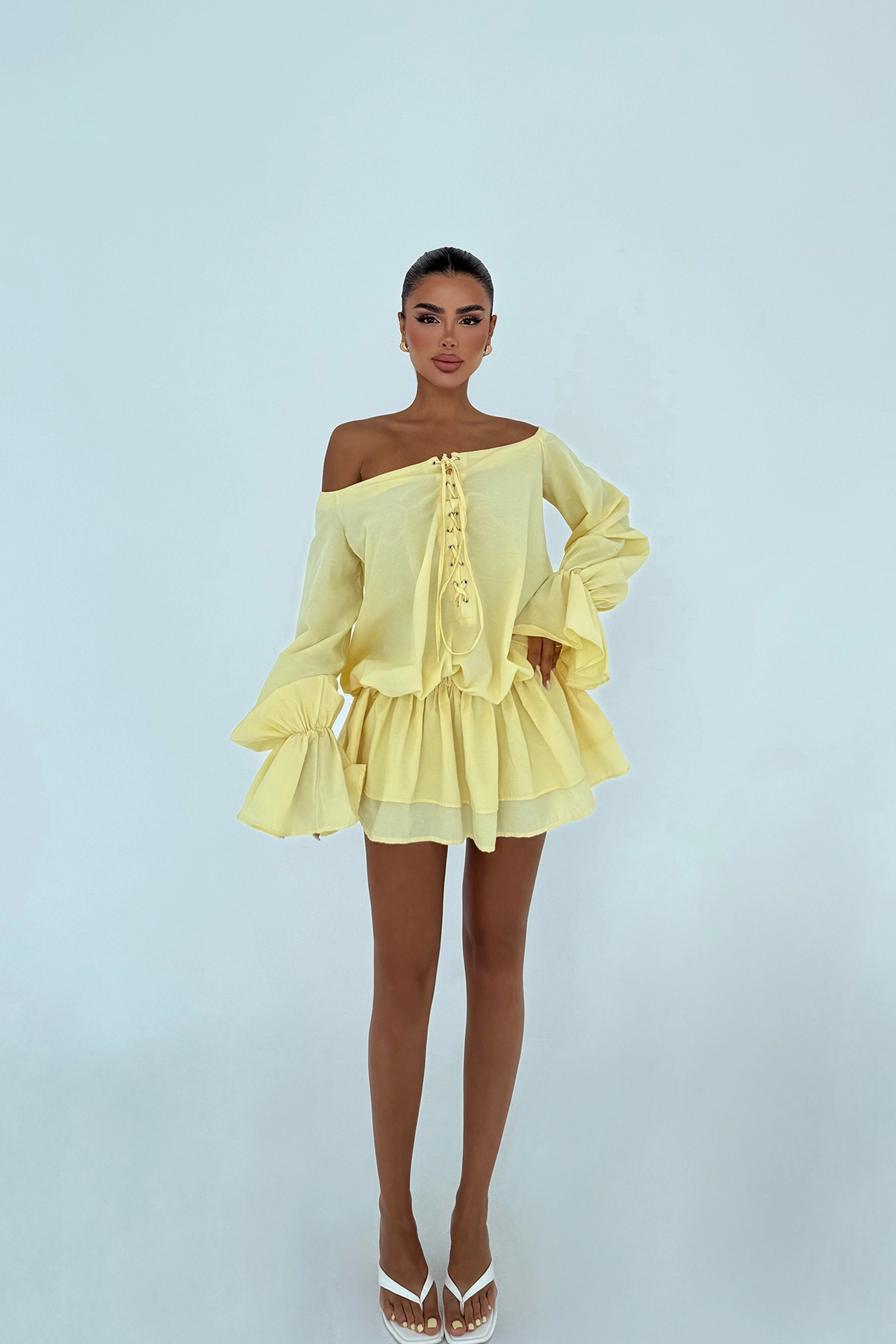 Babydoll Mini Dress With Bell Sleeves - Brand: EYYO ATELIER - Women & Kids, Baby Clothes Wholesale - TheBS Women