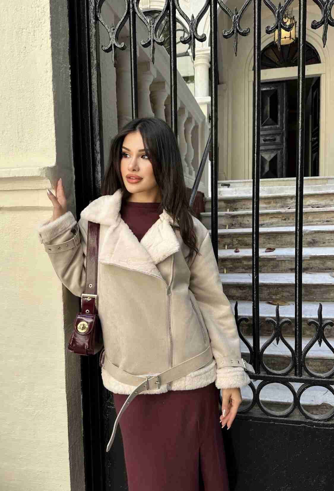 Beige Biker Jacket With Zip-Up & Notched Collar - Brand: My Jest Fashion - Women & Kids, Baby Clothes Wholesale - TheBS Women