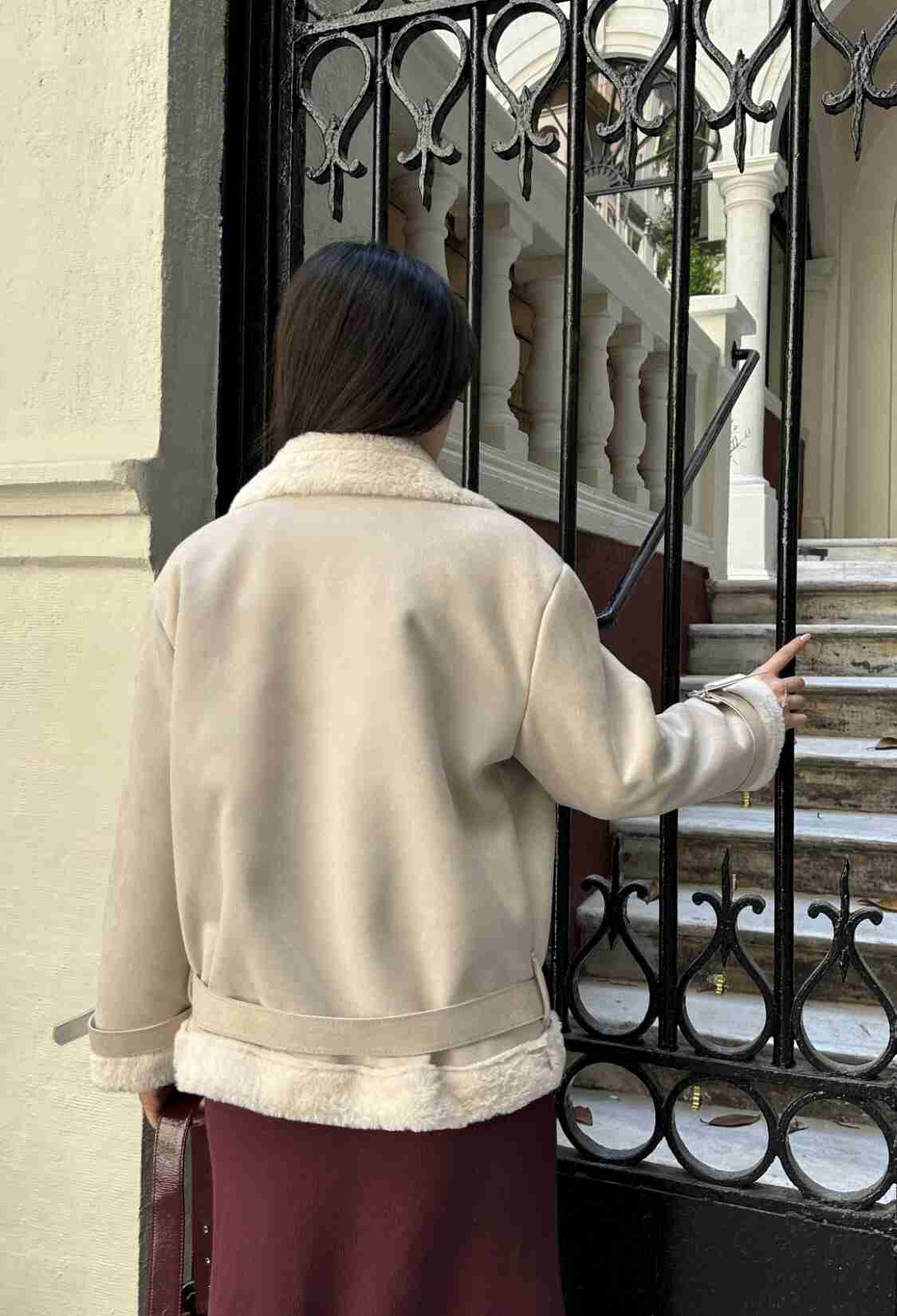 Beige Biker Jacket With Zip-Up & Notched Collar - Brand: My Jest Fashion - Women & Kids, Baby Clothes Wholesale - TheBS Women