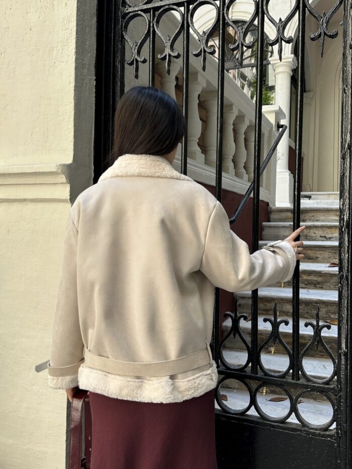 Beige Biker Jacket With Zip-Up & Notched Collar - Producer: My Jest Fashion - Wholesale Women Clothes - TheBS Women