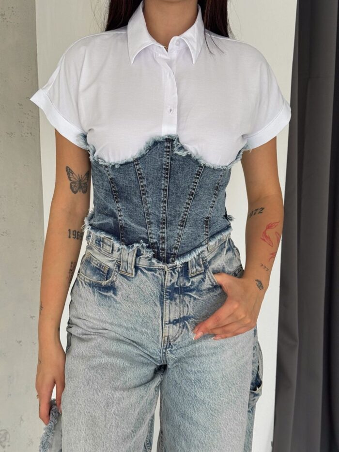 White Casual Streetwear Polo Neck Shirt - Producer: My Jest Fashion - Wholesale Women Clothes - TheBS Women