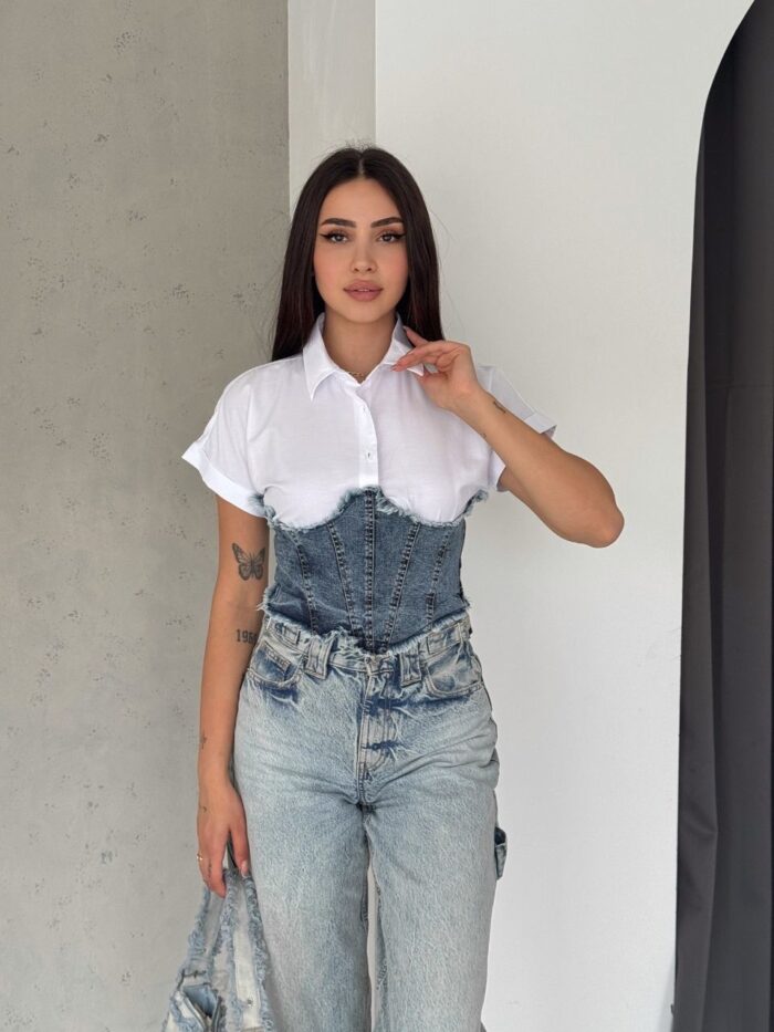 White Casual Streetwear Polo Neck Shirt - Producer: My Jest Fashion - Wholesale Women Clothes - TheBS Women
