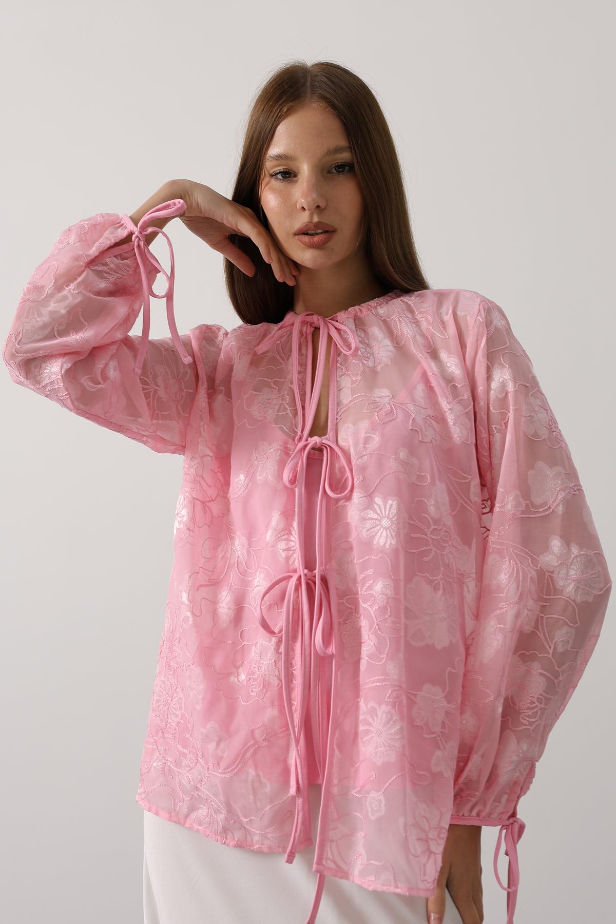 Floral Elegant Casual Shirt With Tie Closure - Brand: Reyon - Women & Kids, Baby Clothes Wholesale - TheBS Women