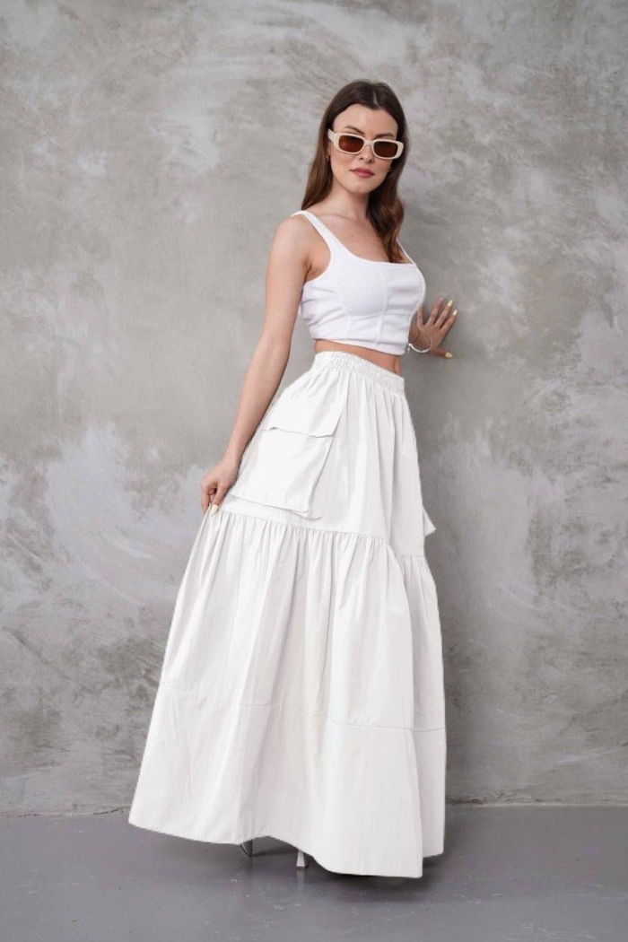 Elegant Layered Maxi Skirt With Flap Pocket - Producer: My Jest Fashion - Wholesale Women Clothes - TheBS Women