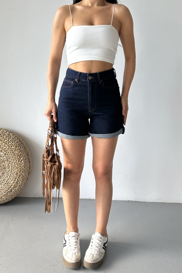 Blue Casual Bermuda Shorts High Waist With Buttoned Closure - Brand: XLove - Women & Kids, Baby Clothes Wholesale - TheBS Women