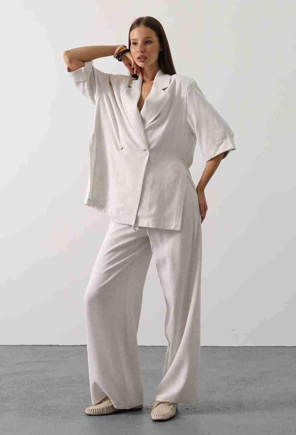 Elegant Beige Palazzo Pants With Wide Leg - Brand: Reyon - Women & Kids, Baby Clothes Wholesale - TheBS Women