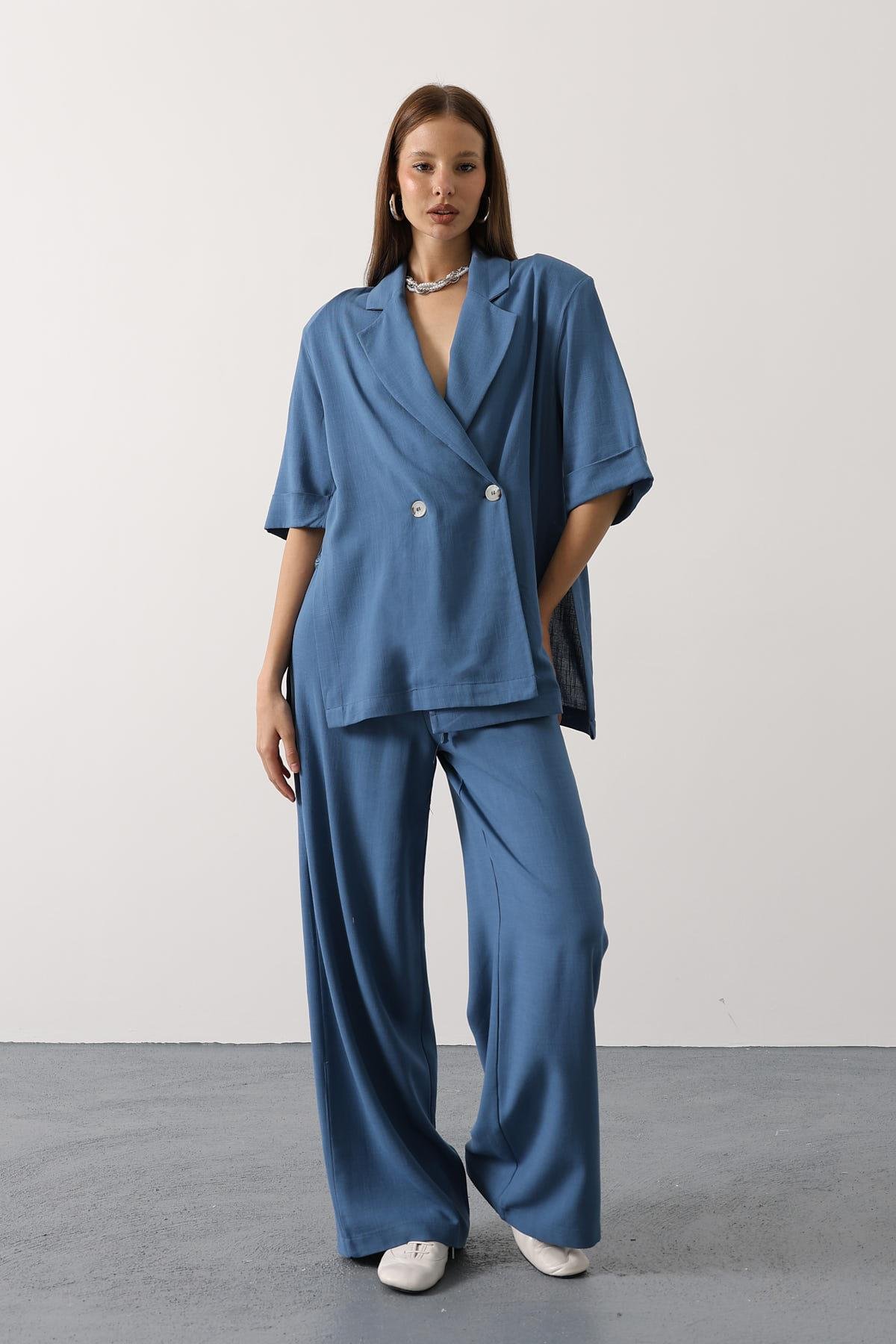 Blue Palazzo Pants High Waist Wide Leg - Brand: Reyon - Women & Kids, Baby Clothes Wholesale - TheBS Women