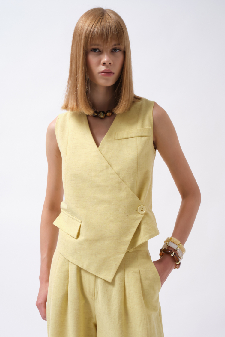 Side Button Asymmetric Linen Vest - Brand: Black Fashion - Women & Kids, Baby Clothes Wholesale - TheBS Women
