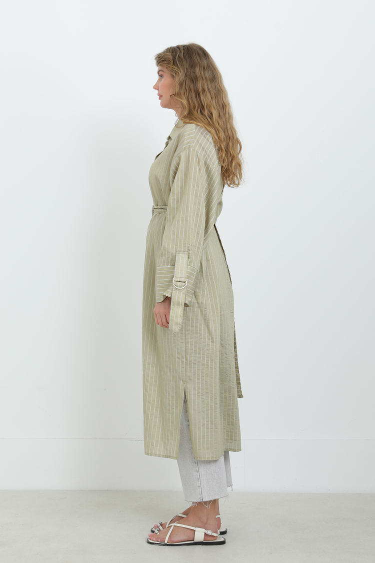 Khaki Striped Oversized Fit Tunic With Notched Neck - Brand: Puane - Women & Kids, Baby Clothes Wholesale - TheBS Women