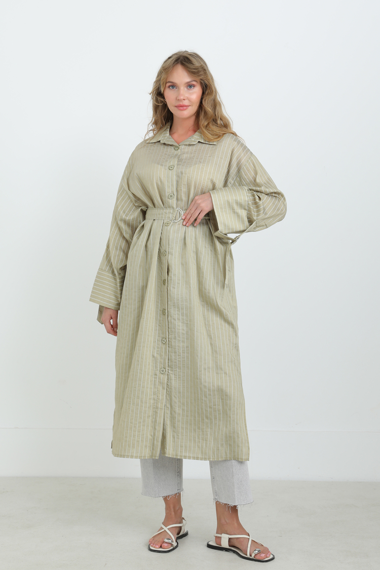 Khaki Striped Oversized Fit Tunic With Notched Neck - Brand: Puane - Women & Kids, Baby Clothes Wholesale - TheBS Women
