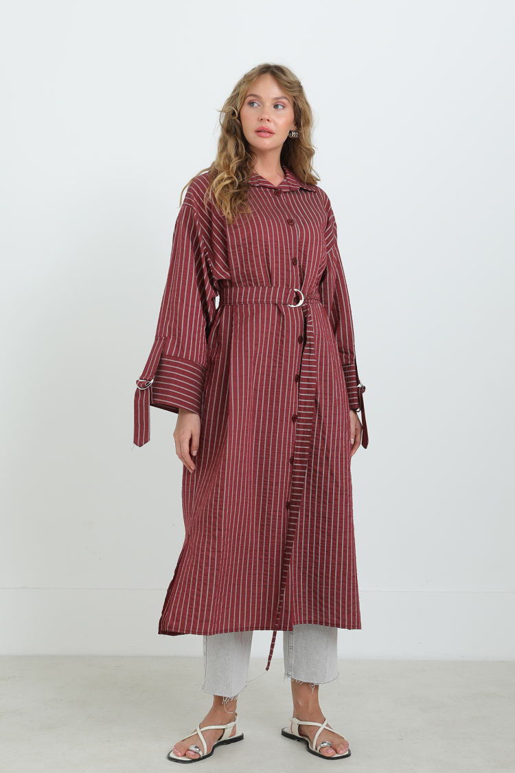 Claret Red Striped Buttoned Tunic With Notched Neck - Brand: Puane - Women & Kids, Baby Clothes Wholesale - TheBS Women