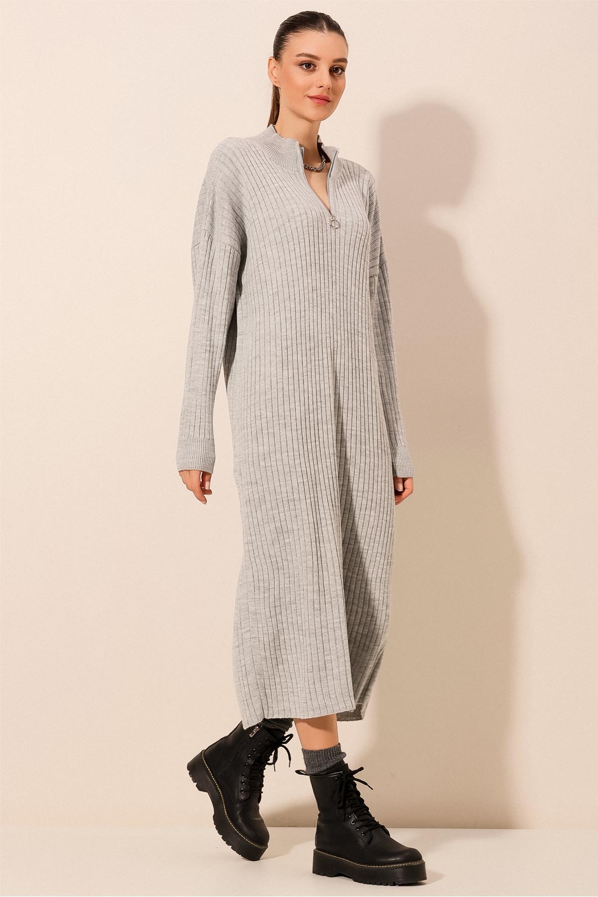 Full-length Knitwear Dress - Gray - Brand: Bigdart - Women & Kids, Baby Clothes Wholesale - TheBS Women