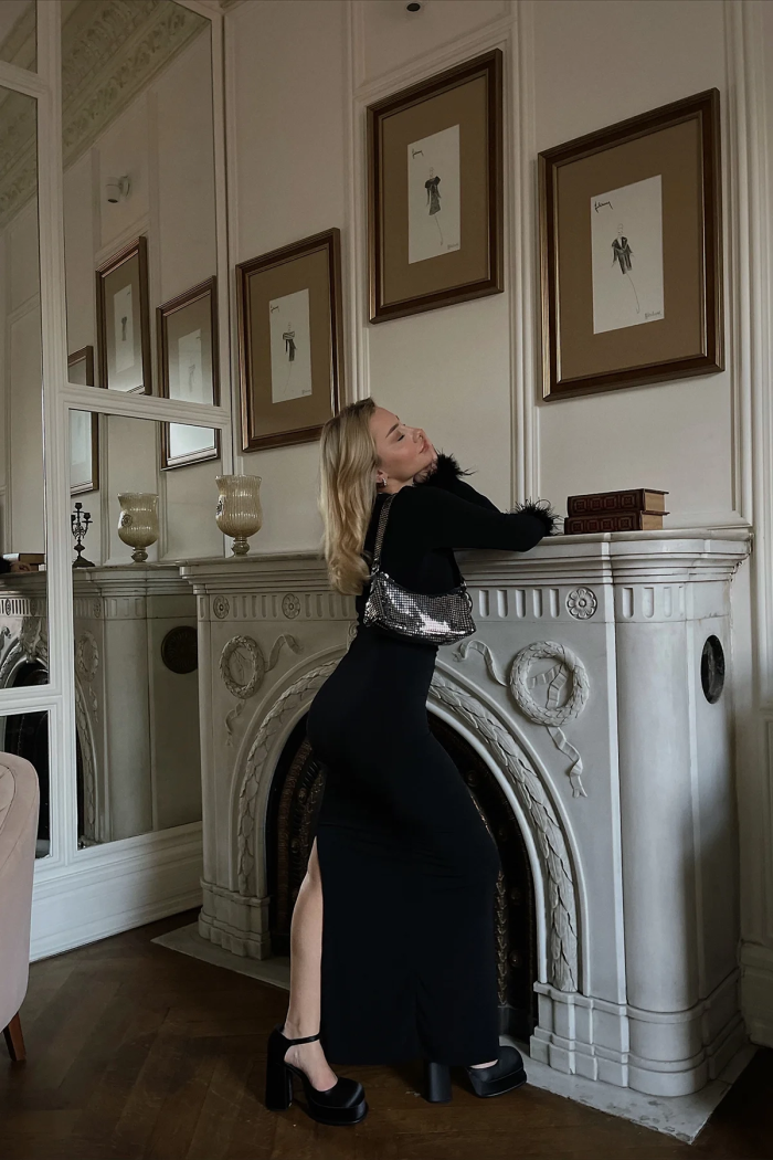 Black Sleeves Tasseled Long Dress - Producer: EYYO ATELIER - Wholesale Women Clothes - TheBS Women