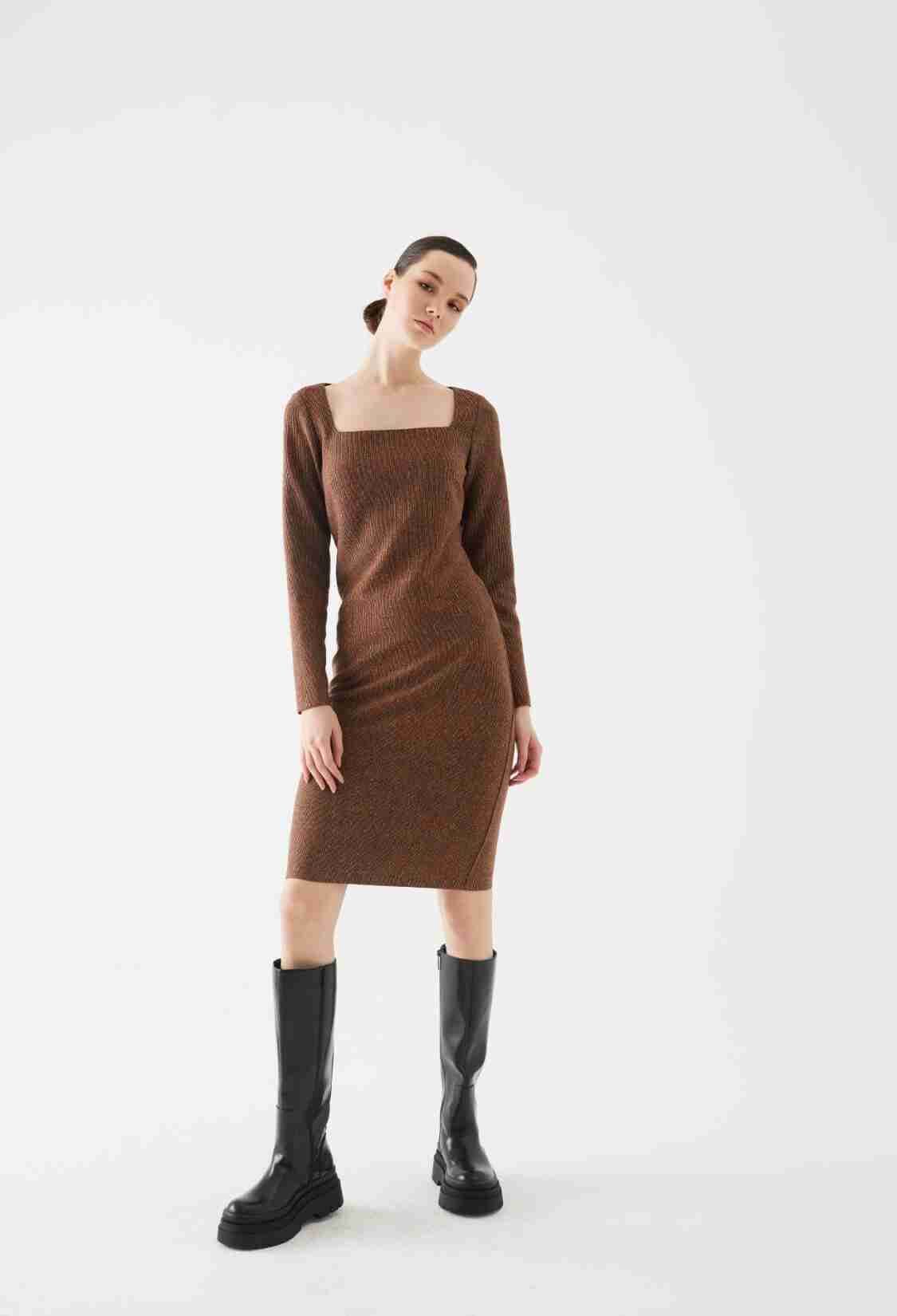 Knitwear Square Neck Cinnamon Dress - Brand: Juste - Women & Kids, Baby Clothes Wholesale - TheBS Women