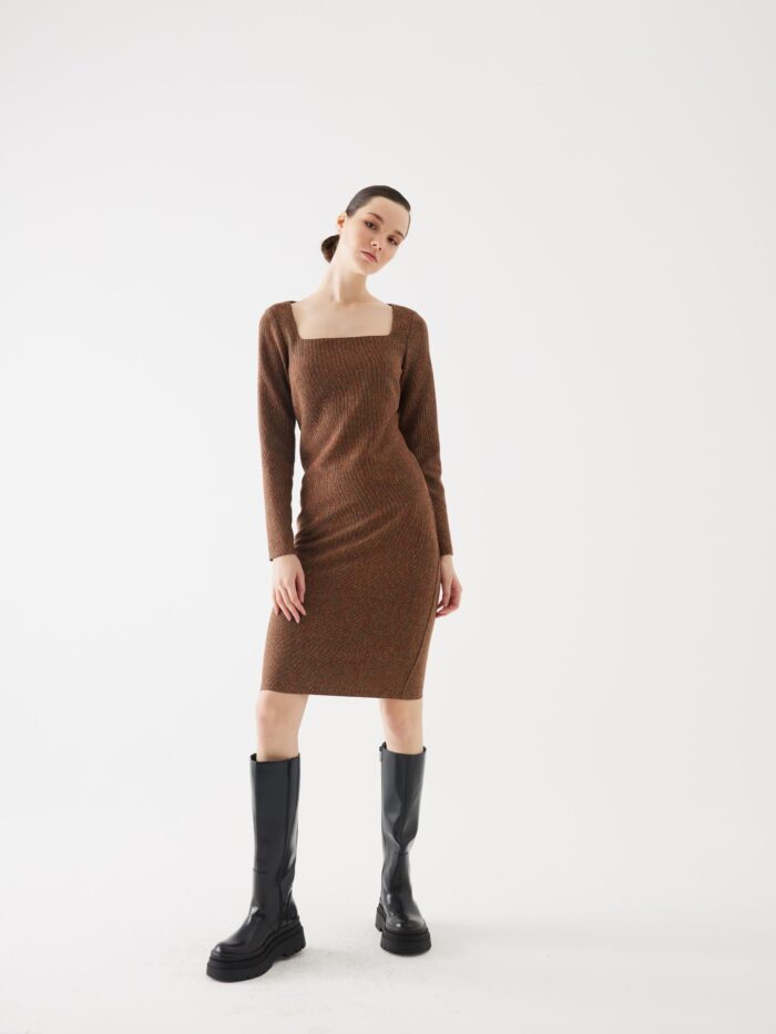 Knitwear Square Neck Cinnamon Dress - Producer: Juste - Wholesale Women Clothes - TheBS Women