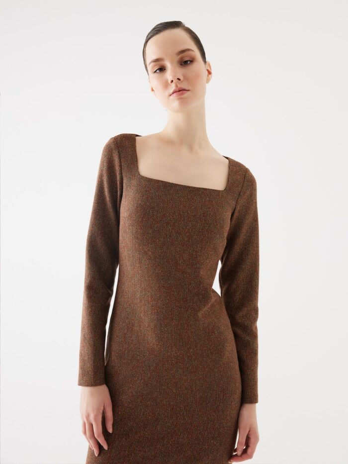 Knitwear Square Neck Cinnamon Dress - Producer: Juste - Wholesale Women Clothes - TheBS Women