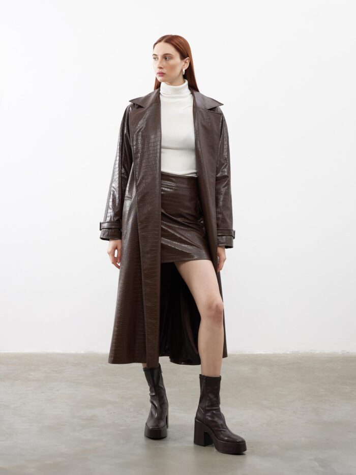Patterned Leather Belted Trench Coat - Producer: Juste - Wholesale Women Clothes - TheBS Women