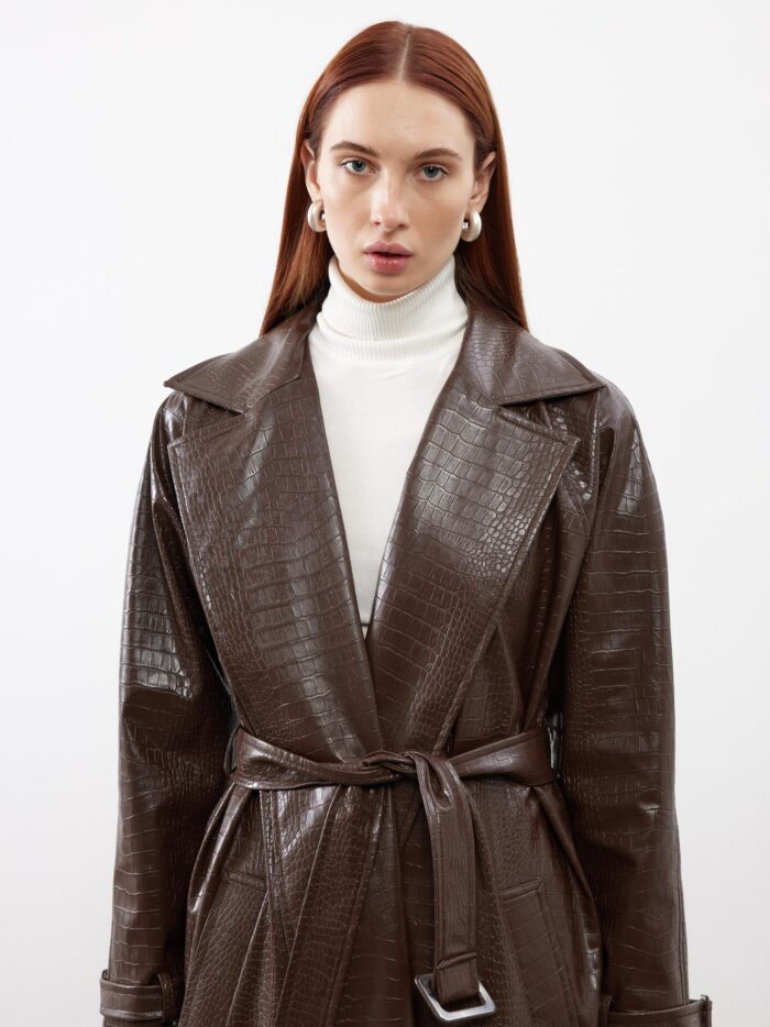 Patterned Leather Belted Trench Coat - Producer: Juste - Wholesale Women Clothes - TheBS Women