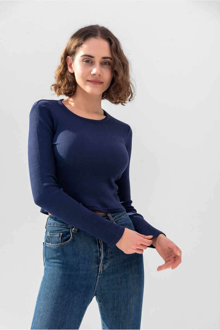 Long Sleeve Corduroy Blouse Crop Knitted T-shirt - Brand: la & vetta - Women & Kids, Baby Clothes Wholesale - TheBS Women