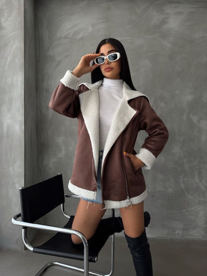 TanLeather Zippered Fur Collar Coat - Producer: Topshow - Wholesale Women Clothes - TheBS Women