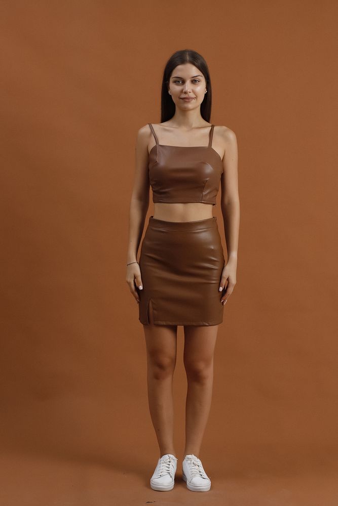 Tan Faux Leather Mini Skirt - Producer: Topshow - Wholesale Women Clothes - TheBS Women